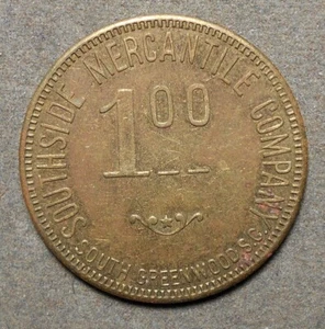 South Greenwood, S.C., Southside Mercantiel Co. 1.00 Orco. Latón, 32 mm - Imagen 1 de 2