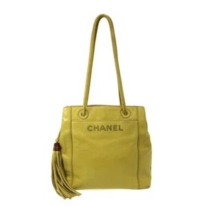 CHANEL Shoulder Bag Embroidery Yellow Leather - Picture 1 of 12