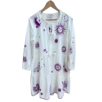 Vestido de campo Johnny Was Andromeda em camadas linha A tamanho P bordado branco celestial - Imagem 1 de 4