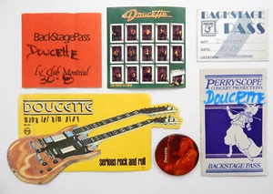 DOUCETTE BAND 70s 80s Backstage Passes Pinback Awesome Promo Stickers RARE 6 LOT - Imagen 1 de 5
