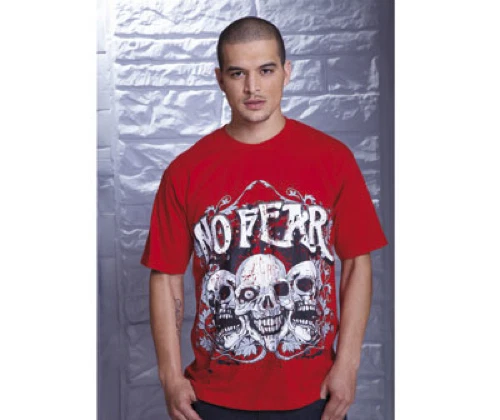 No Fear Mens Red Grey Black White Skull Graphic T Shirt Top UK Ship Medium - Image 1 of 1