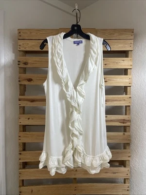 Blusa Vivienne Tam Blanca Volantes Borde Botón Frontal Sin Mangas Talla XL BBL JD Foto 1 de 4