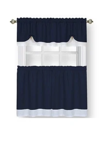 Darcy Set 3 Pezzi Tenda per Finestre Livello e Valance 58x24 - 58x14 Blu/Bianco - Foto 1 di 3
