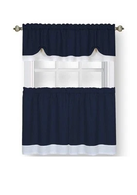 Darcy 3 Piece Window Curtain Tier and Valance Set 58x24 - 58x14 Blue /White - Image 1 of 3