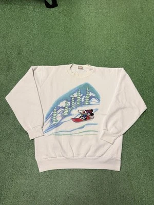 Sudadera de esquí vintage años 90 Disney Mickey Mouse mediana blanca bordada MARCADA Foto 1 de 4