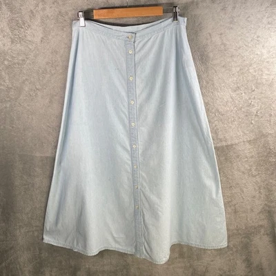 Falda Midi Vintage Lauren Jeans Co. Talla 10 Botones Frontales Línea A Indie Boho Chic Foto 1 de 4