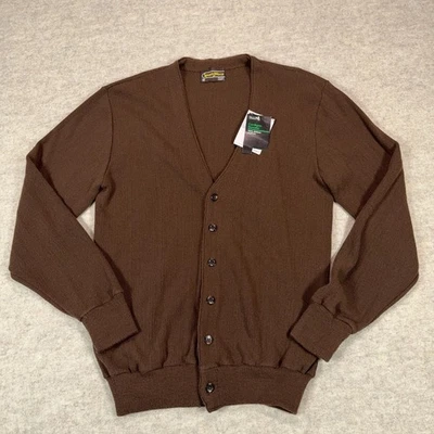 Vtg Sears Sportswear Cardigan Sweater Mens M Brown Zefran Acrylic Made USA NWT - Image 1 of 4