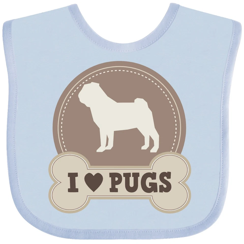 Inktastic Pug Dog - I Love Pugs Baby Babero Mamá Mascotas Raza Cachorro Ropa Infantil Foto 1 de 1