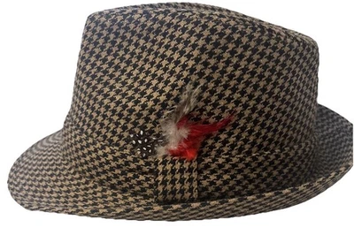 Gorra Ice Caps Mezcla Lana Tweed Fedora NY Pluma Marrón/Negro Talla Grande/XL Foto 1 de 4