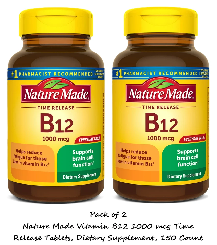 Nature Made Vitamina B12 1000 mcg Comprimidos Liberación Tiempo Suplemento Dietético 2x150Ct Foto 1 de 1