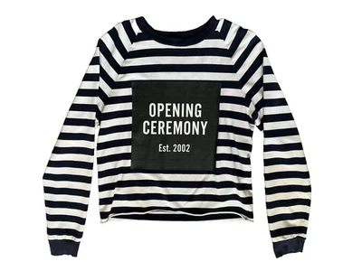OPENING CEREMONY Womens Striped Navy/White Sweatshirt Size Small Logo front/back - Image 1 of 4