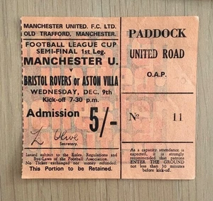 Ticket: 1970/71 Manchester United v Aston Villa Dec 1970 League Cup Semi Final - Picture 1 of 2