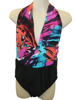 Traje de baño de una pieza con cintura reunida halter verde aguamarina negro rosa S 4 6 nuevo Foto 1 de 3