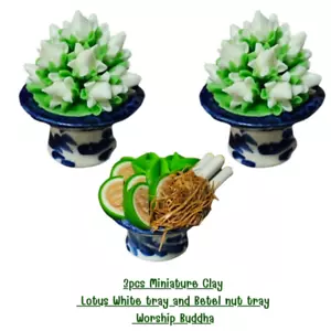 Bandeja de tuerca de betel blanco de loto de arcilla miniatura 3 piezas Estatua de Buda Ofrenda de adoración - Imagen 1 de 12