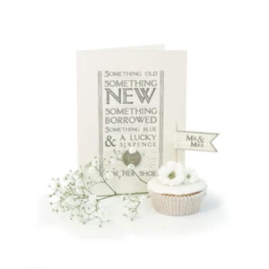 East of India Wedding Day Card Something Old Something Borrowed Lucky Sixpence - Picture 1 of 3
