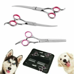 Professional Pet Dog Grooming Scissors Set Straight Curved Thinning Shears Kit - Picture 1 of 10