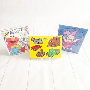 Bundle of 3 Wooden Puzzle Lot – Disney Piglet, Sesame Street Elmo, and Vehicles - Picture 1 of 7