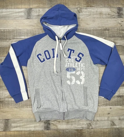 Indianapolis Colts Hoodie Mens Medium Gray Blue Full Zip Casual NFL Sweatshirt Cover