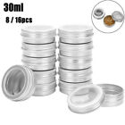 16PC Round Aluminum Tins Cans Storage Jars Box Container w/Clear Window Jewelry