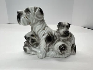 Vintage Made In Japan Porcelain Figurine Schnauzer And Puppies Dog 3.5 Inch - Picture 1 of 8