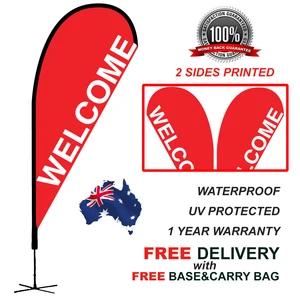 3.4m RED WELCOME Teardrop Flag Banner Kit Outdoor real estate WELRED - Picture 1 of 3