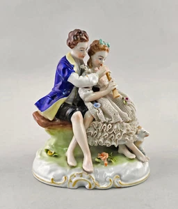 9240020 Porcelain Figurine Making Music Pair Unterweissbach Rococo 13x10x15cm - Picture 1 of 6
