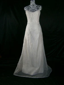 Birnbaum & Bullock  Wedding Gown Bridal Dress Zip Button Loops Ivory 6-8 Beading - Picture 1 of 12