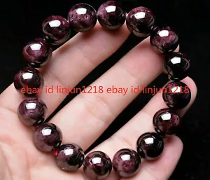 Bracciale elastico perle pietre preziose rotonde cristallo granato rosso naturale 10 mm 7,5'' - Foto 1 di 11