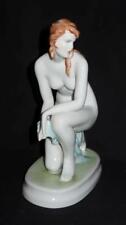 Zsolnay Pecs Porcelain Figurine of Kneeling Nude Woman with Brown Hair, 8 1/2"