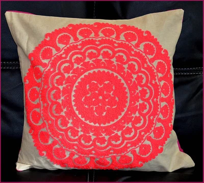Cotton Silk Suzani Embroidery Hand Made Beige Pillow Cover/Cushion Cover India - Image 1 of 4