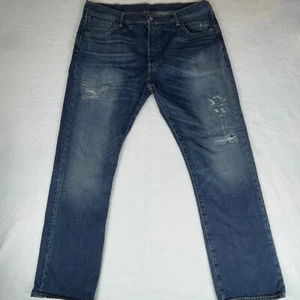 Levi's 501 Jeans Men 40x32 Blue Denim Distressed Flat Front Straight Leg Red Tab - Picture 1 of 5