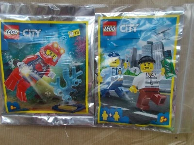 LEGO CITY MINIFIGURES 3 NEW POLICEMAN ROBBER MONEY +TREASURE DIVER GOLD MITB - Image 1 of 3