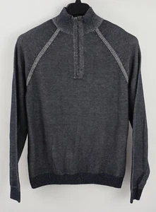 Maglione girocollo nuovo sartoriale vintage uomo blu medio cotone birdseye 1/4 zip - Foto 1 di 11