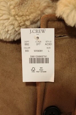 J. Chaqueta de bombardero Crew para hombre color tostado imitación piel de oveja forrada Sherpa talla grande Foto 1 de 4