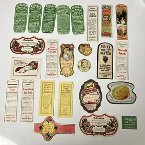25 Perfume Soap Toiletry Shampoo Cream Ads Apothecary Ephemera Label VTG ￼lot - Picture 1 of 9