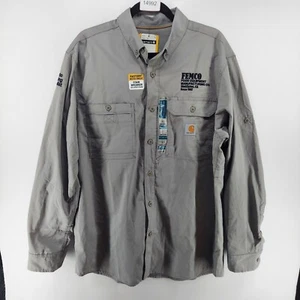 Carhartt Camisa Abotonada Hombre Talla Grande Gris Ajuste Relajado Fuerza Manga Larga FEMCO - Imagen 1 de 13