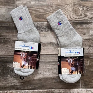 Vintage 90s Champion Lot Of 2 Pair Mid Crew Socks Gray New NOS - Picture 1 of 2