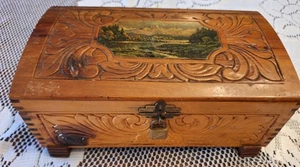 VINTAGE ZEDERNHOLZ GESCHNITZT SCHMUCKKÄSTCHEN 10,75"x 6,25" Spiegel auf der Innenseite - Bild 1 von 20