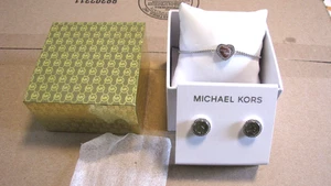 MICHAEL KORS Gift SET Silver Heart Slider Bracelet & Crystal Matching Earrings - Picture 1 of 7