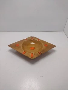 Vintage Mid Century Modern Ceramic Ashtray Tan And Orange Spots - Picture 1 of 5