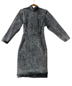 80's VTG Paris Blues Stonewashed Black Acid Wash Bodycon Dress Juniors 7 XS/S - Picture 1 of 23