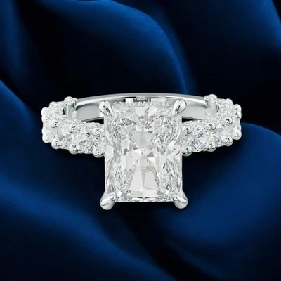 Diamond Wedding Ring 4.50 Carat Radiant Cut  IGI Lab Grown 14k White Gold E F VS - Image 1 of 4
