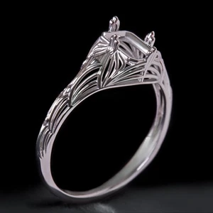 SOLITAIRE RING SETTING 7X5 EMERALD CUT VINTAGE STYLE 14k WHITE GOLD SEMI-MOUNT - Picture 1 of 4