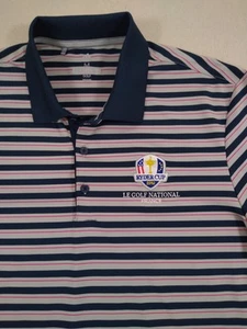 Adidas Golf Ryder Cup Polo Men's M Blue Gray Stripe 2018 France Performance - Picture 1 of 14