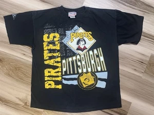VTG 1990s Pittsburgh Pirates T Shirt Large Black 90s MLB Baseball Single Stitch - Picture 1 of 7
