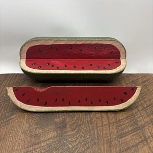 Wassermelone und Scheibe handbemalt Holz Volkskunst - 12”x5” - Bild 1 von 17