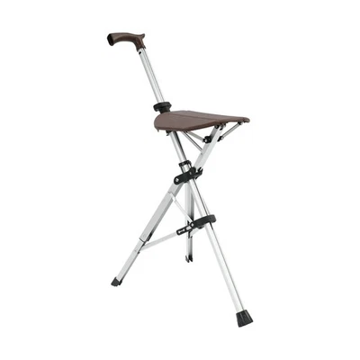 Gehstock mit Sitz Fläche Spazierstock Stuhl klappbar höhenverstellbar Aluminium - Bild 1 von 4