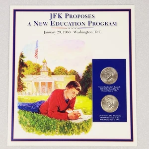 JFK Proposes A New Education Program 1997 U.S. Half-Dollar & 1985 Stamp Set - Picture 1 of 7