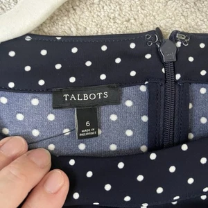 Talbots Navy Polka Dot Dress With Stretch  And Fluted Bottom Classic Preppy - Picture 1 of 12