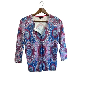 Talbots Cardigan Paisley Floreale Donna Rosa Blu Costal Multicolore Tg xsmall - Foto 1 di 6